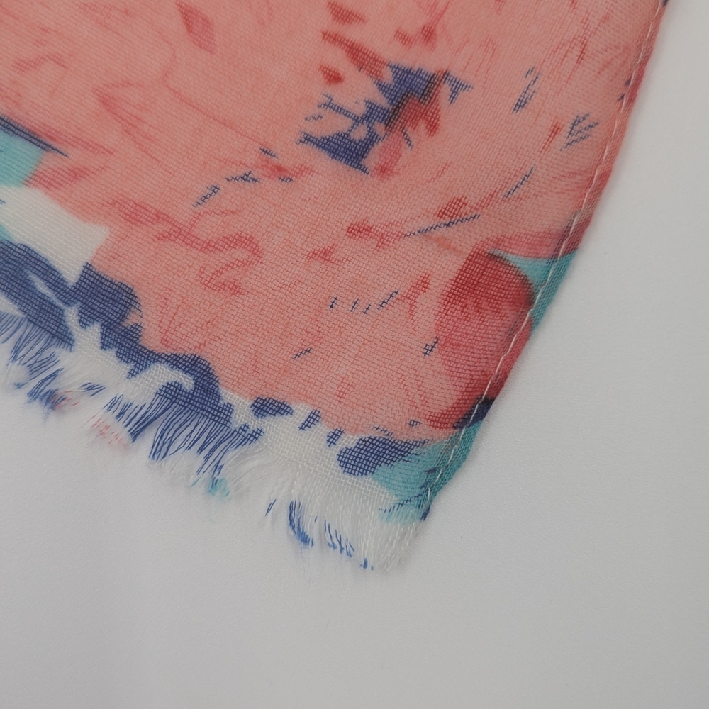 Melifluous Coral & Blue Floral Scarf | 35" x 70" - Picture 6 of 6